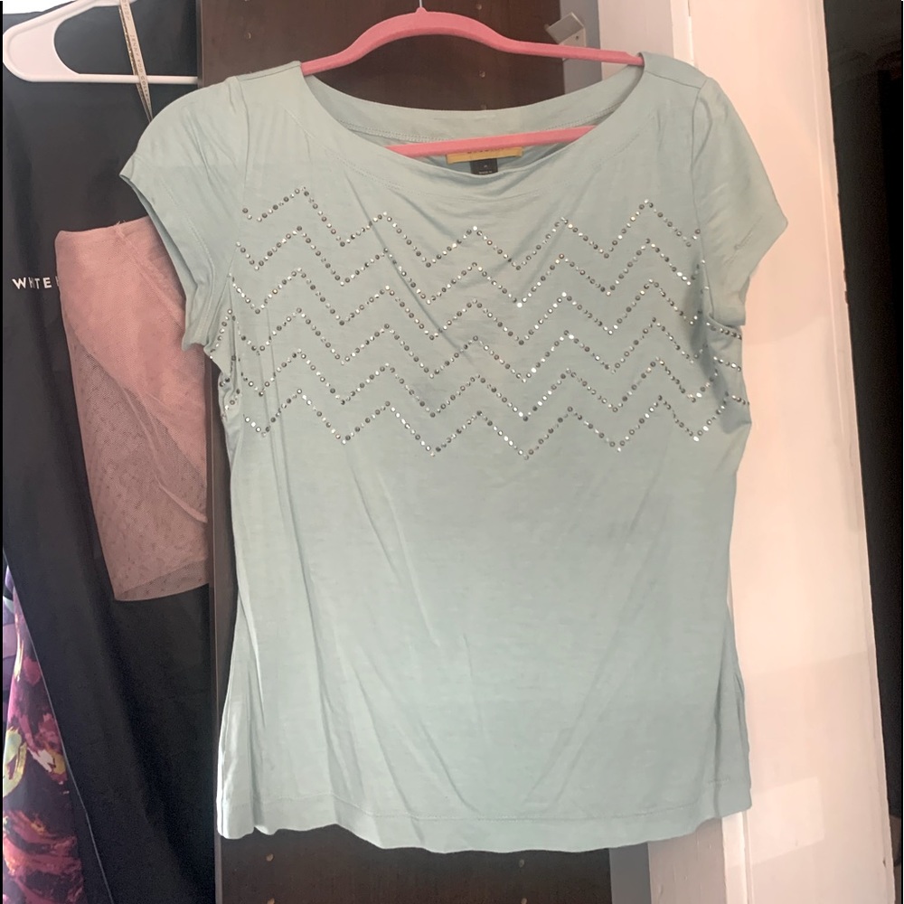 St. John light blue blouse with crystal detail